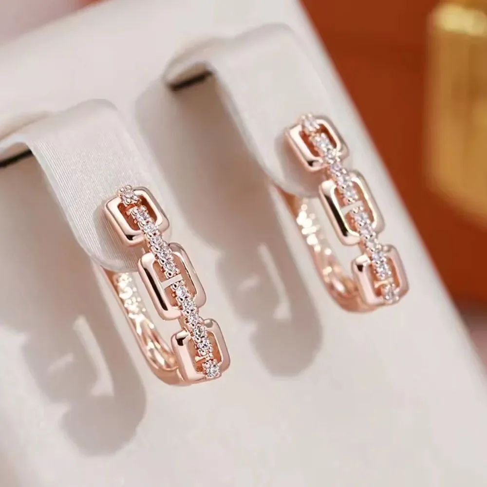 Rose Gold with accents diamond Hoop Earrings